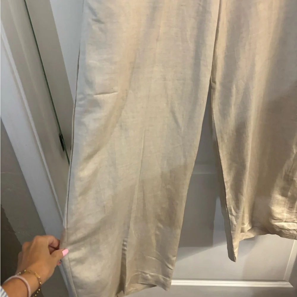 Women’s Liz Claiborne Pull-on Drawstring Linen-Blend Pants — Beige Sz L NWT